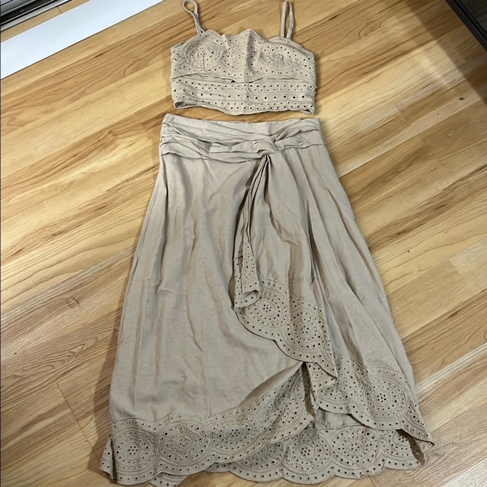Jason Wu Two Piece Elegant Tan Eyelet linen Set